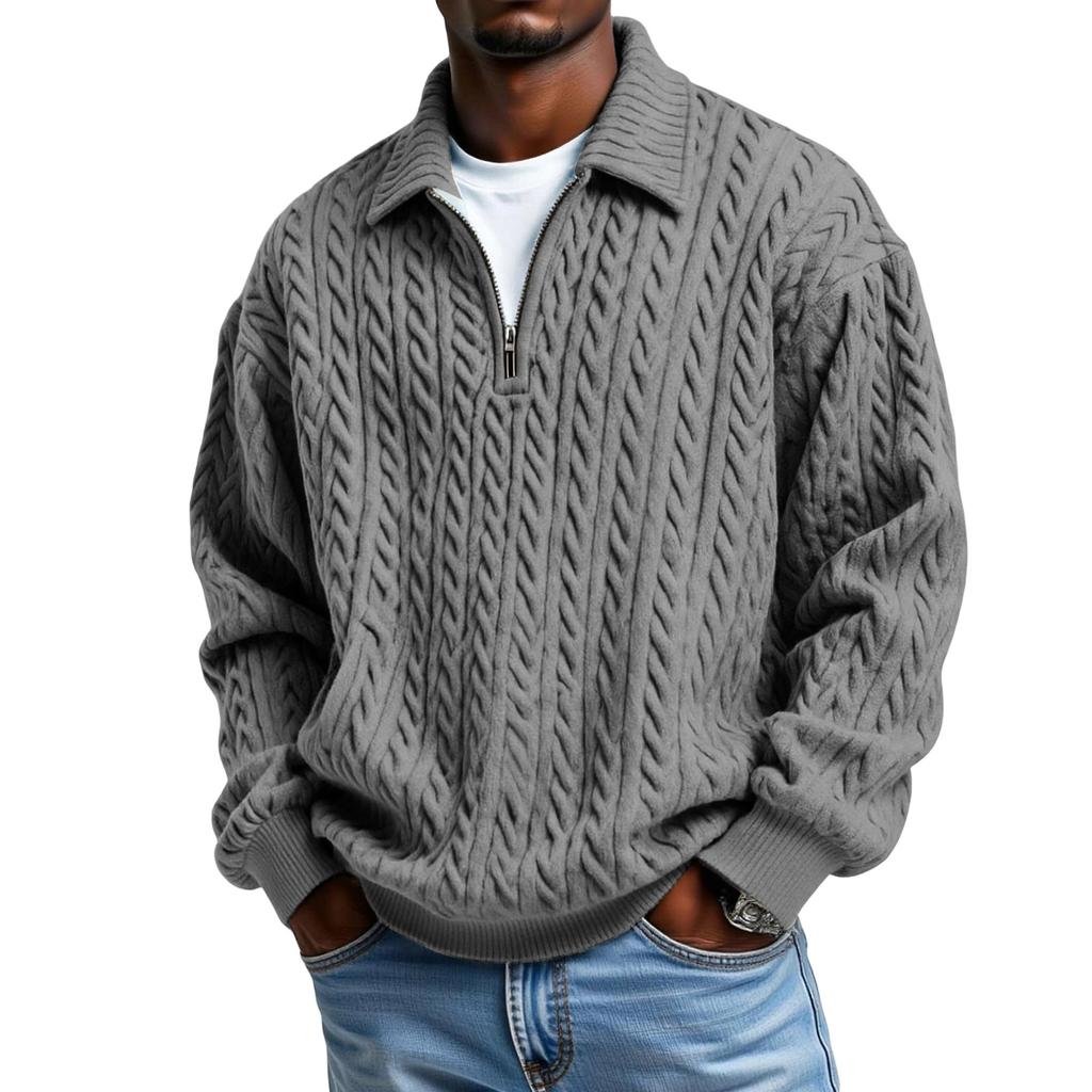 Мужская Спортивная Повседневная Толстовка с Принтом, Отложным Воротником и Молнией до Середины