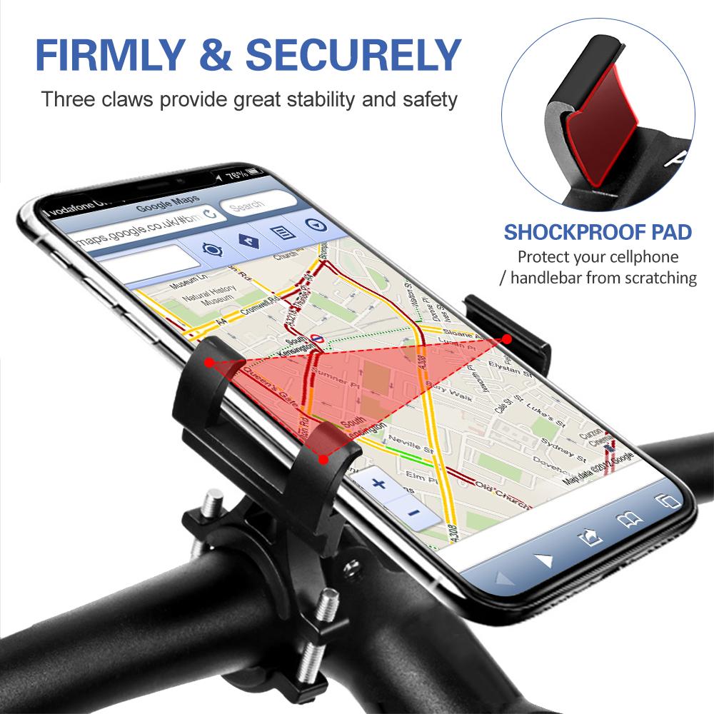 Bicycle Mobile Phone Mount Aluminium Motorcycle Scooter Handlebar Phone Holder for 3.0 - 6.8 Inches