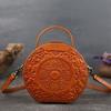 Retro Handbag Genuine Leather Totem Women Small Circular Bag Versatile Real Cowhide Shoulder Messenger Bags