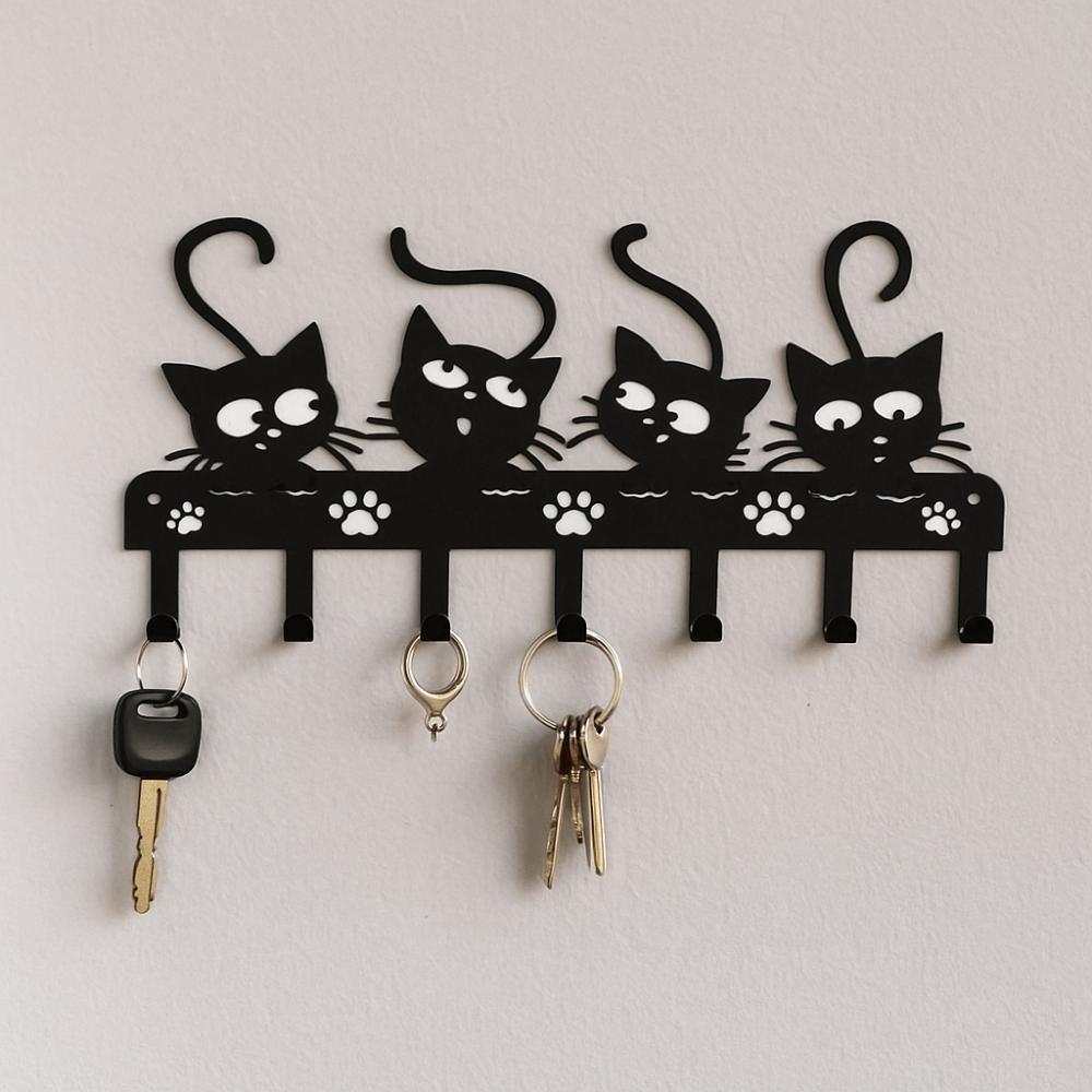Nordic Cat Wall Hat Hanger Black Clothes Storage Rack Save Space Key Holder Bathroom