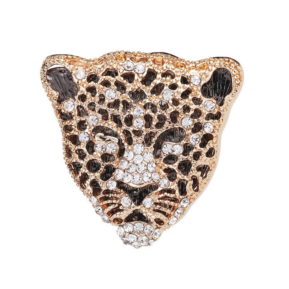 Head Hollow Collar Pins Luxurious Men Badges Leopard Brooch Rhinestone Brooch Male Ornaments