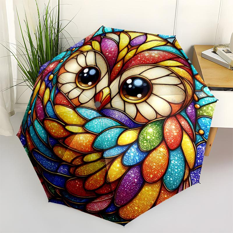 1pc Owl Art Automatic Open/CloseCartoon Umbrella, Portable Compact Umbrella for Men & Women A061