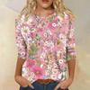 Women's Fashion Casual Seven Sleeve Printed Round Neck T-Shirt Top