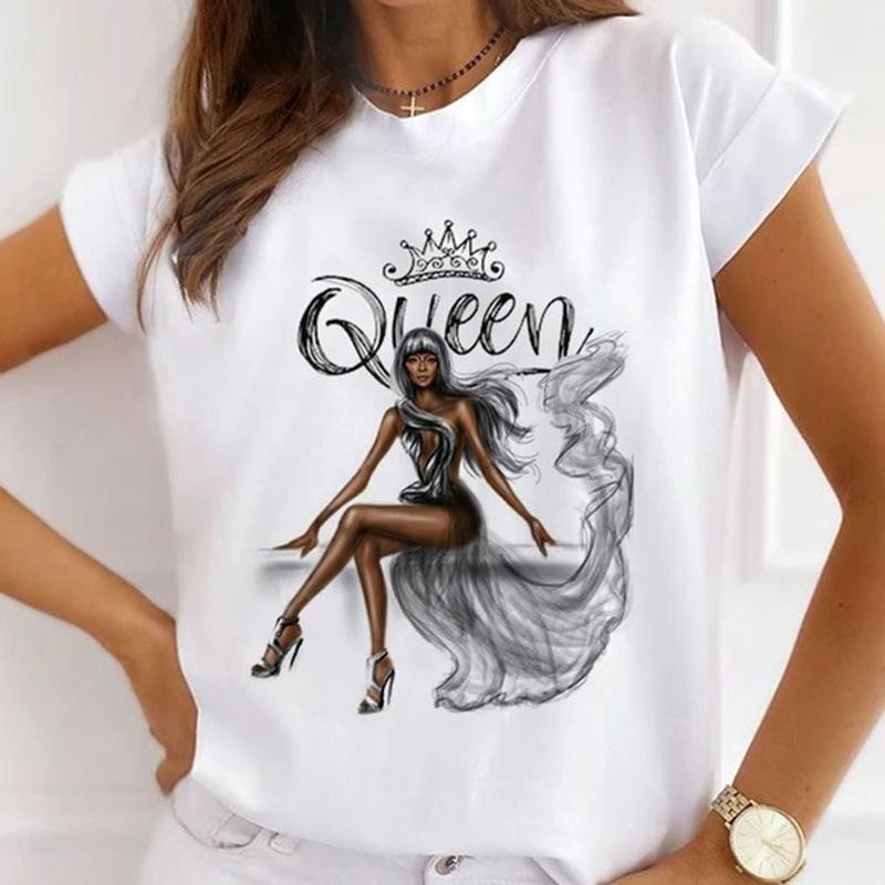 Summer Round Neck 3D Queen Pattern Print Top Fashionable Casual Short Sleeved Women's T-shirts