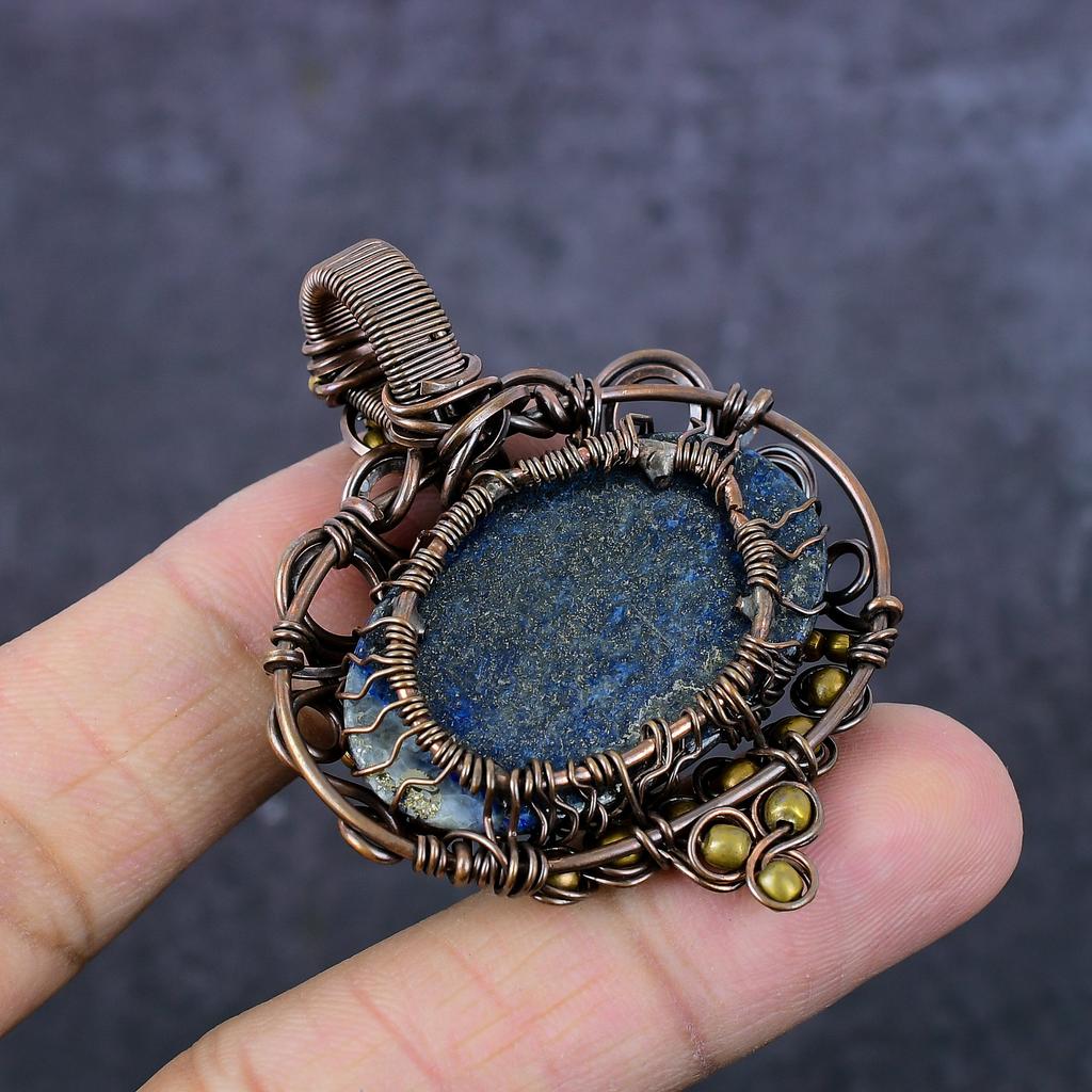 Подвеска "Древо жизни" из натуральной лазурита ручной работы из медной проволоки 2,2 дюйма H7b94
