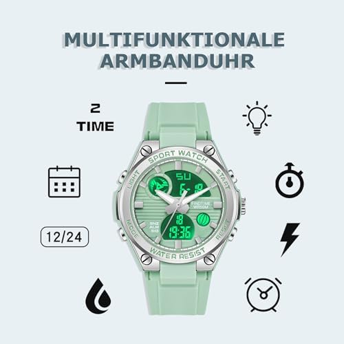 findtime Women's Digital Watch Silicone Band 50M Waterproof Analog Digital Sport Watch with Alarm Date LED Backlight Kids Electronic Watch