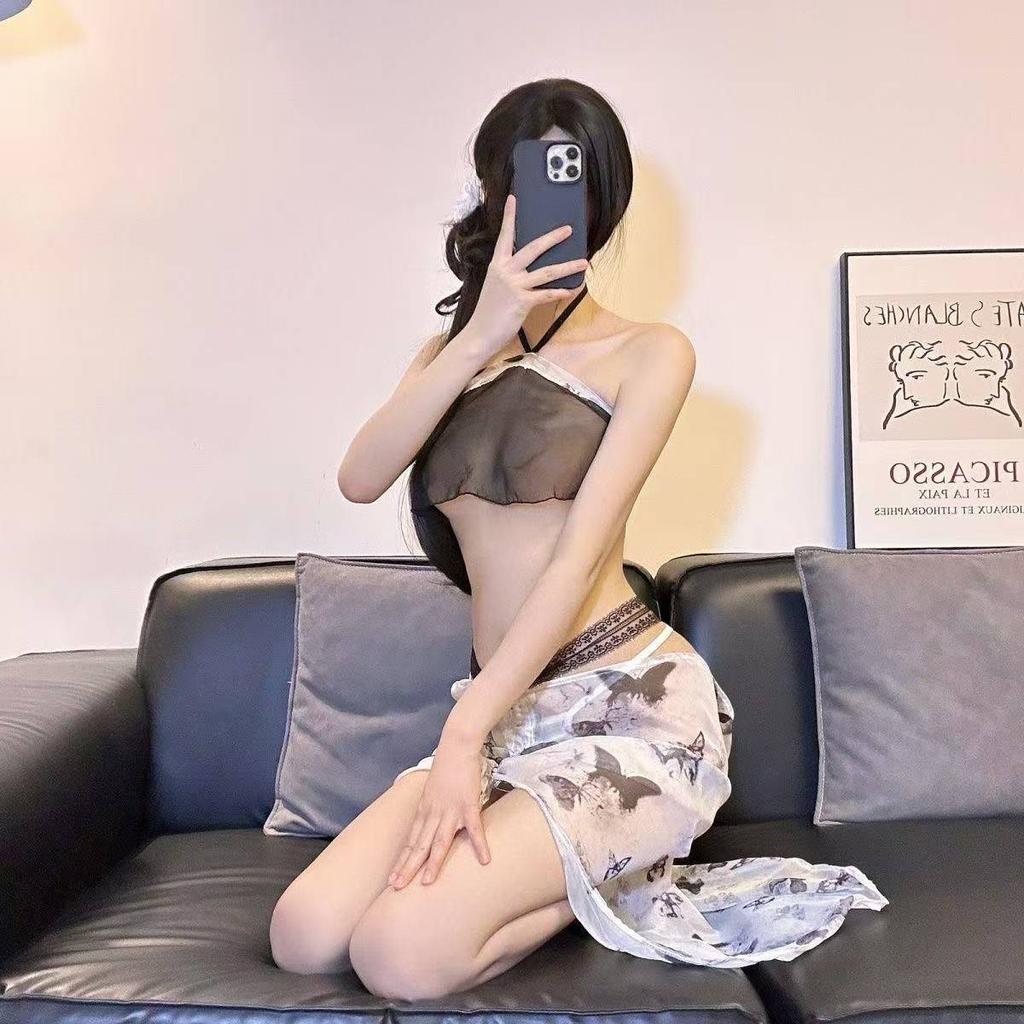 Сексуальное нижнее белье новый набор ночной сорочки с принтом бабочки китайской тушью и карманом на животе, сексуальное чистое желание, перспектива соблазна