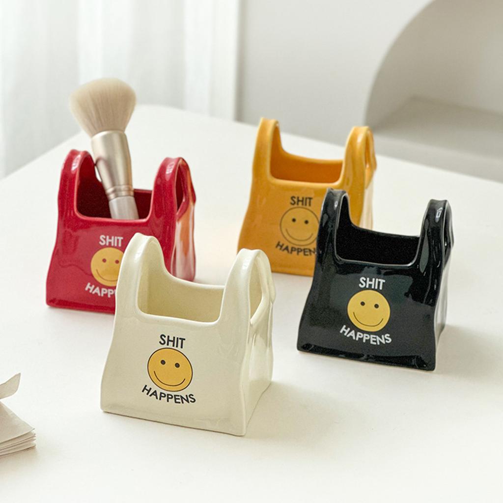 Ceramic Smiley Jar - Minimalist Desktop Storage for Pens Keys Trinkets, Positive Vibes Home Decor