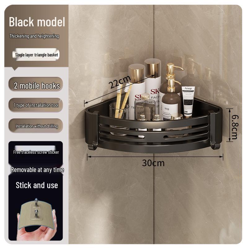 Gunmetal Punch-Free Space Aluminum Corner Bathroom Shelf