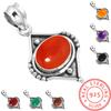 925 Sterling Silver Pendant Women Gemstone Handmade Jewelry Halloween Gift Amber Amethyst Black Onyx Carnelian Garnet Quartz Green Onyx Gold Stone