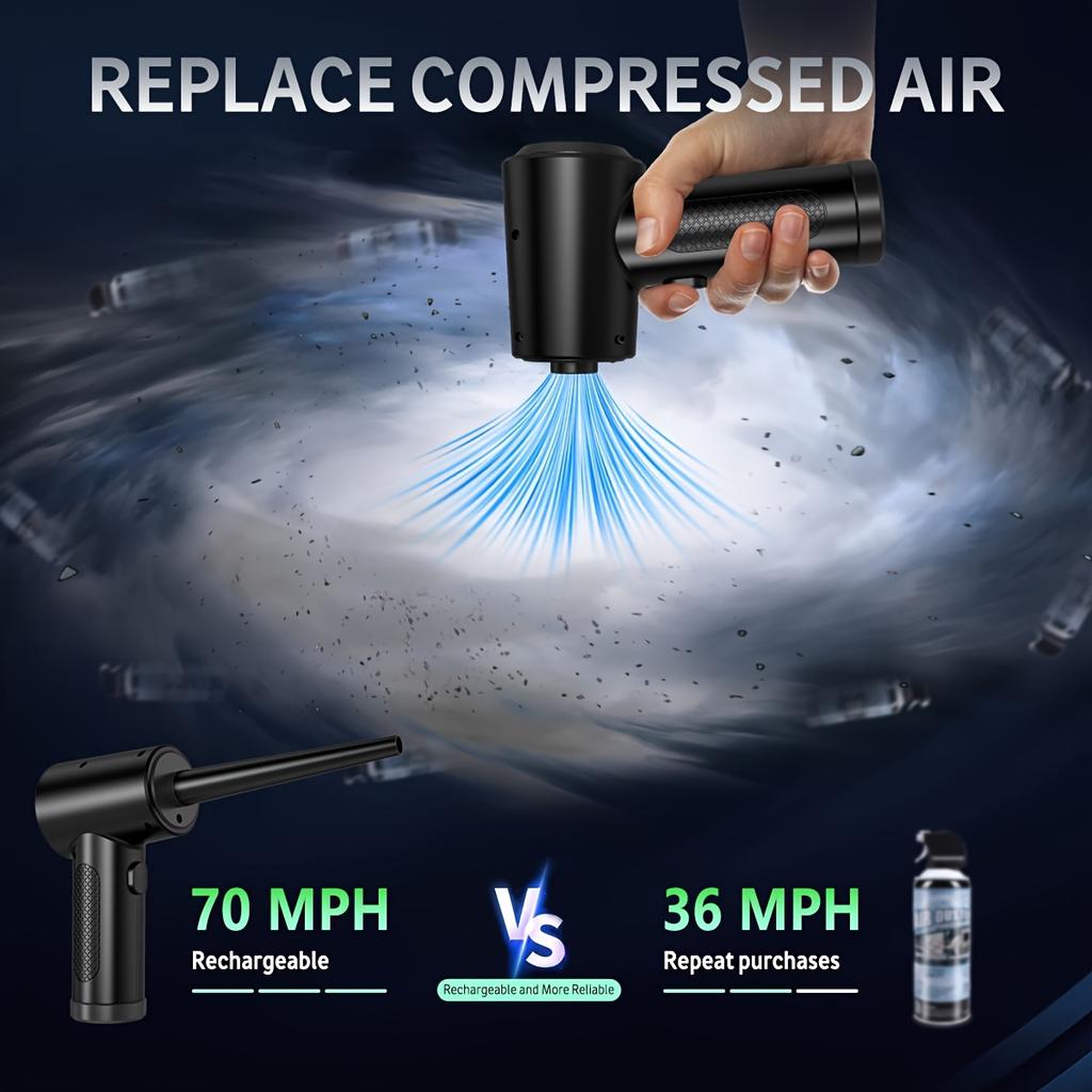 Compressed Air Dust Collector - Mini Hair Dryer - Keyboard Cleaner - 51000Turn/Minutes - Refillable Air Canister - 2000mAhRechar