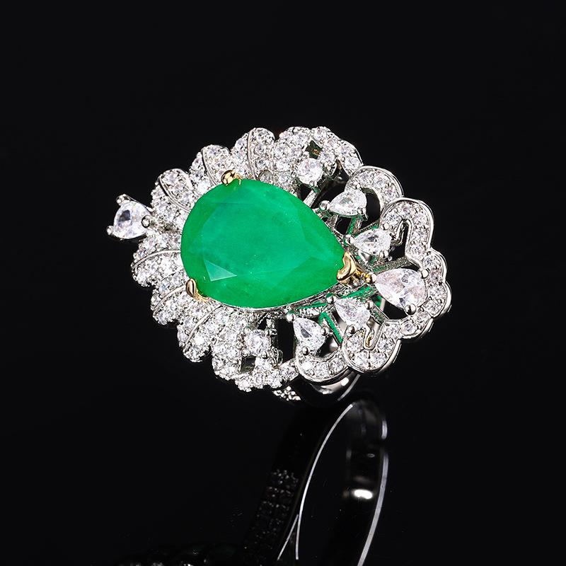 Кольцо с цветным драгоценным камнем, женское, в стиле ретро, сверкающее, с бриллиантами, женское, кольцо на указательный палец, изумрудное кольцо