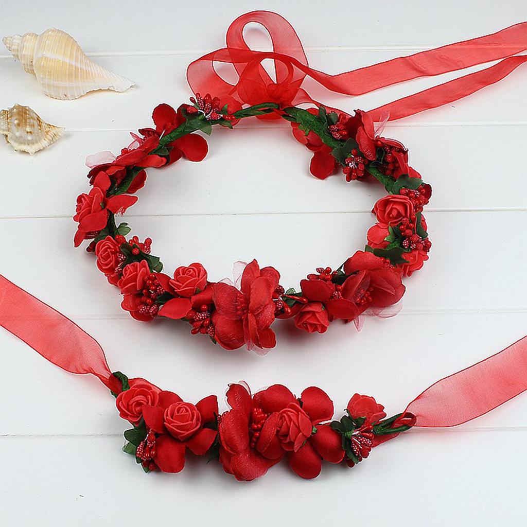 S160707 Artificial Flower Hairband And Bracelet Set Fabric Material For Women And Girls