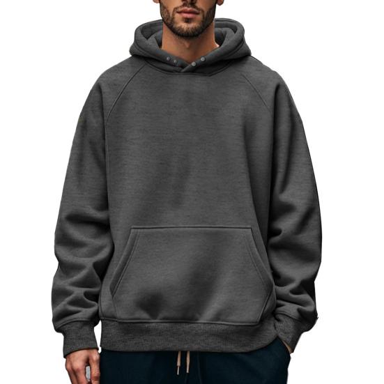 Men Hoodie Solid Color Sweatshirt with Hood Large Front Pocket Thickened Warm Pullover for Autumn Winter Street Sports Wear