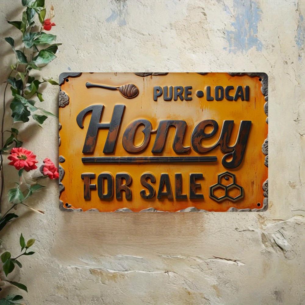 Vintage Style Colorful Metal Sign - "Honey For Sale" | 8X12 Inches | Perfect for Home, Kitchen, Bedroom, Patio, Cafe, Man Cave