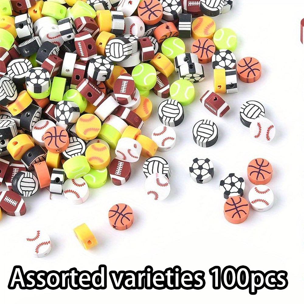 12/24/36 Sports Mud Beads, Sports Beads, Jewelry, Sports Ball Beads, Baseball, Softball, Football Beads, Keychain, Round Beads, DIY Crafts Bracelet