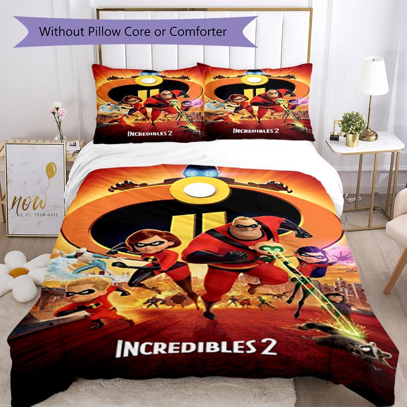 3pcs The Incredibles Bedding Set Duvet Cover Closure Includes 1 Duvet Cover & 2 Pillowcases, Soft and Comfortable for All Seasons.