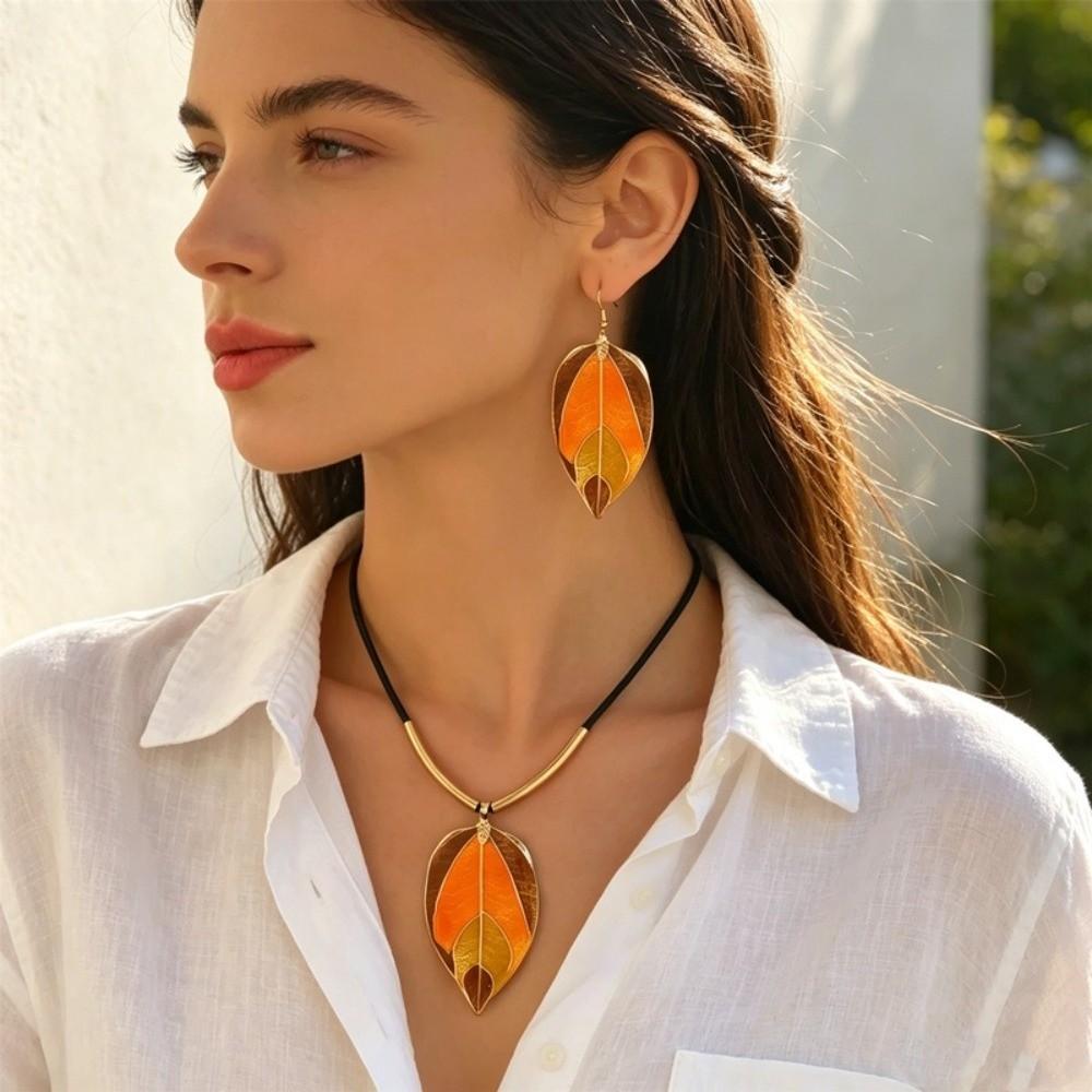 Elegant Necklace Earrings Set Vintage Choker Creative Leaf Jewelry Set Jewelry Gifts