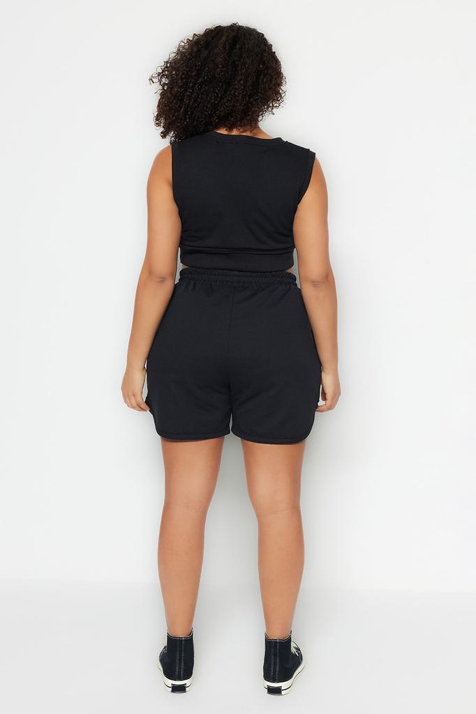 Women's Plus Big Size Fashion Black Thin Ribbed Knitted Shorts