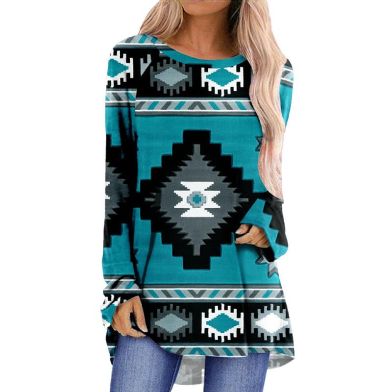Этническая футболка с 3d принтом, женские модные футболки, повседневные топы с длинными рукавами, осенние свободные винтажные футболки с графическим принтом в стиле Харадзюку