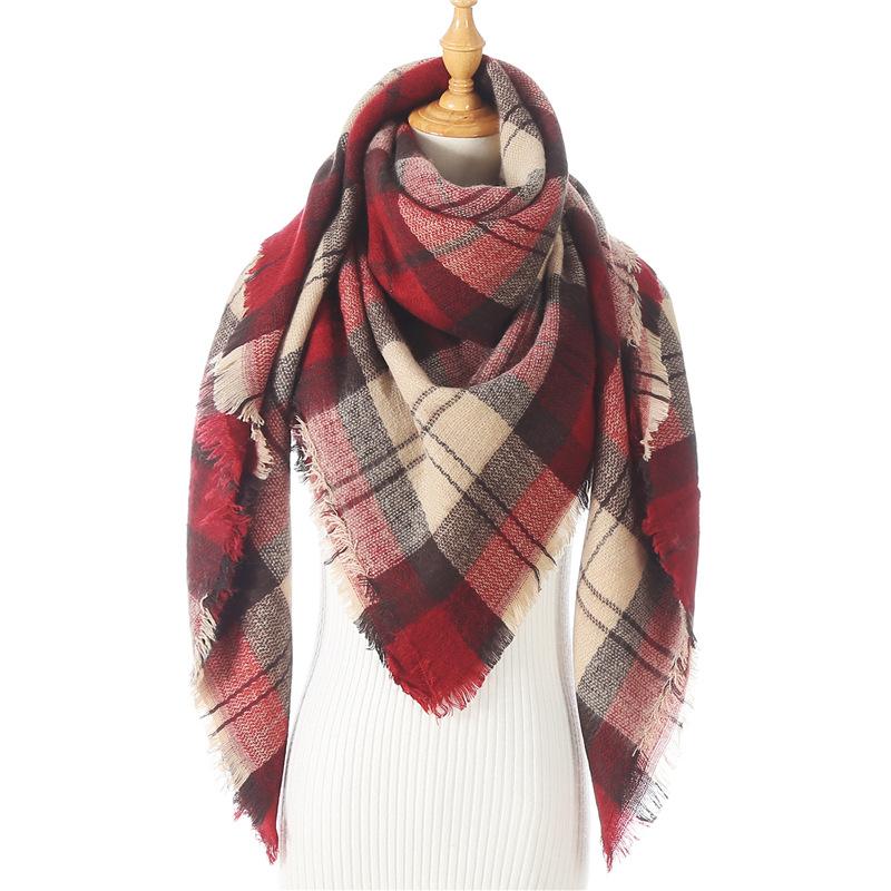 Autumn And Winter European And American Style Imitation Cashmere Scarf, High-Density Triangular Scarf, Checkered Scarf, Warm Shawl