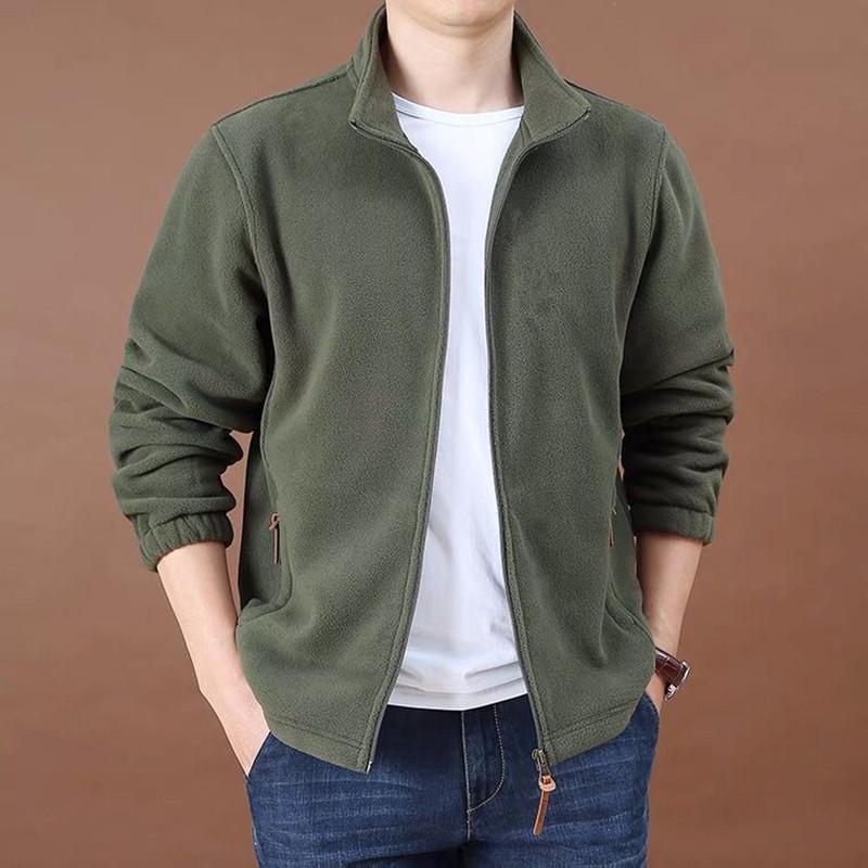 Men's Thick Fleece Jacket - Double-sided Stand Collar Cardigan for Spring, Autumn, and Winter Outdoor Use.