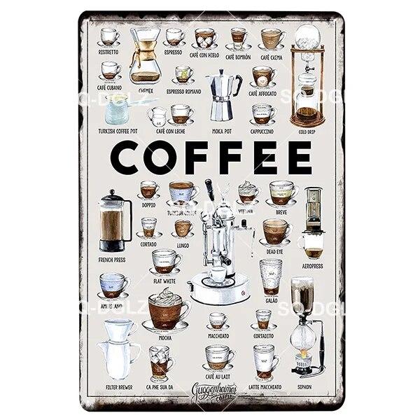 Coffe Metal Sign Plaque Metal Vintage Pub Bar Decor Tin Sign Coffee Shop Plate Poster Home Decor Art Painting Wall Sticker