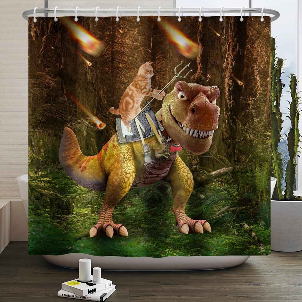 Забавная шторка для душа с динозаврами для ванной комнаты, милая шторка для ванной с животными, крутая шторка для ванной с динозаврами для детей, водонепроницаемая шторка для ванной, декор