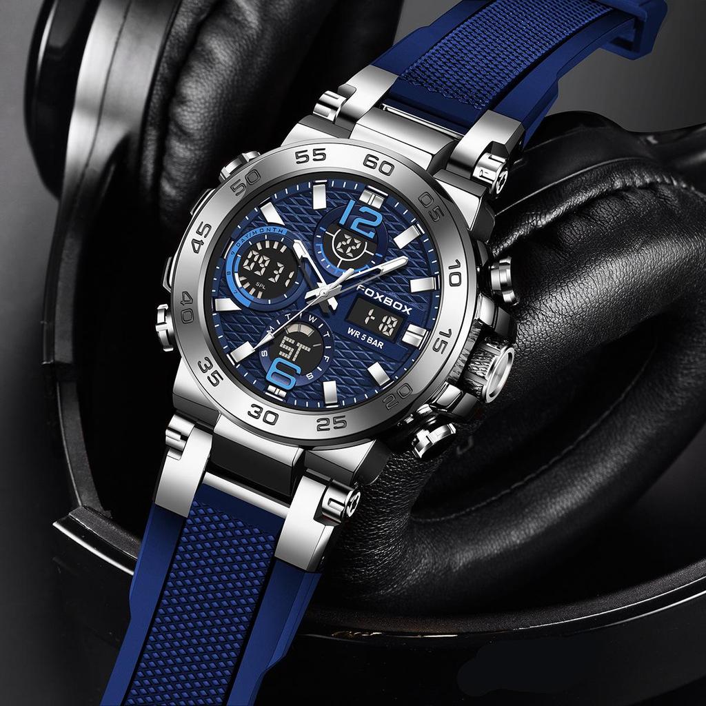FOXBOX Multifunctional Sports Watch: Waterproof, Luminous, Dual Display.