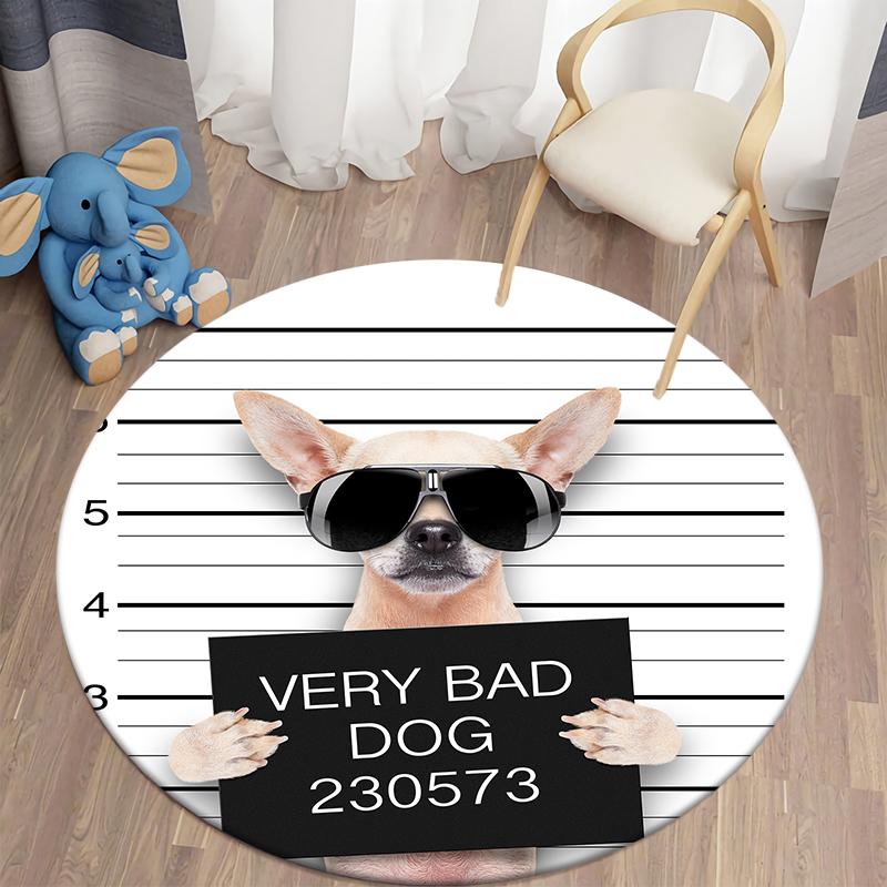 Круглый ковер с принтом Bad Dog Cat, коврик для дома, гостиной, дивана, спальни, украшение пола, ковер из полиэстера