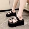 Fashion Rhinestone High-heeled Slippers for Women 2024 Summer New Outer Wear Flip Flops Thick-soled Height-increasing Platform Sandals