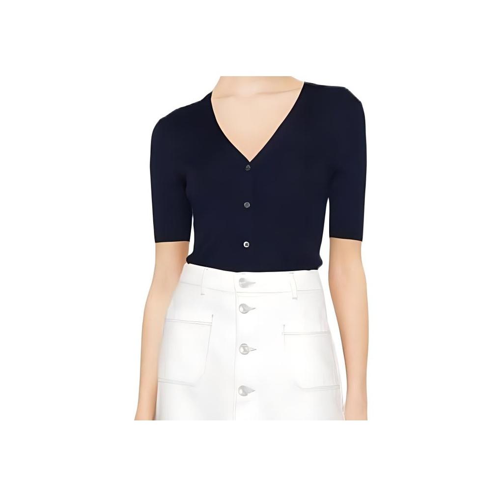 Polo Ralph Lauren однотонный шерстяной кардиган с V-образным вырезом и коротким рукавом, женские кардиганы, синий 211872892-001