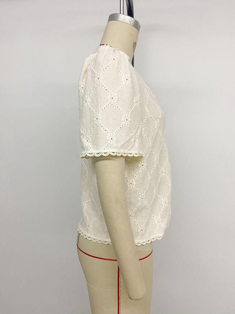 Женский топ с коротким рукавом, жаккардовый, с V-образным вырезом, кружевной, летний, 2026, европейский и американский стиль