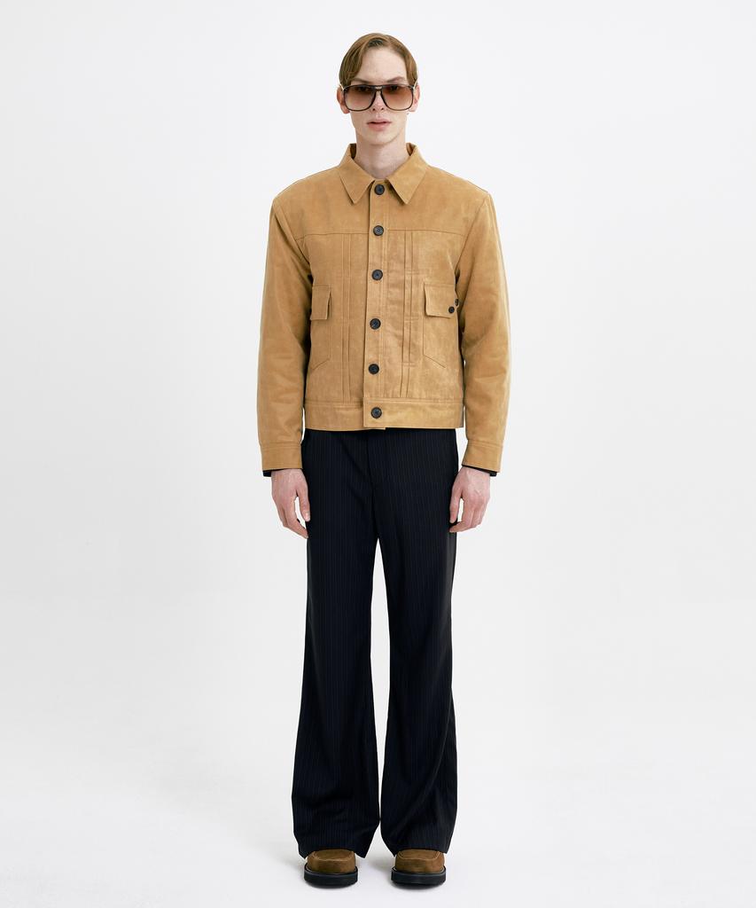 WUNDER GEIST Pleated Faux Leather Suede Camel Jacket