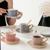 Houndstooth Ceramic Afternoon Tea Cup Gold Painted Coffee Cup with Spoon Office Water Cup Men and Women Flower Tea Cup