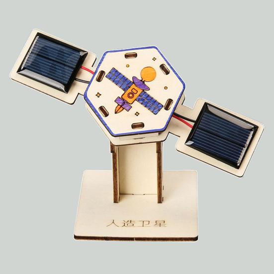 DIY Solar Artificial Satellite Model Kit Educational Handmade Wooden Puzzle Satellite Model Kids Science Exploration Projects STEM Toy