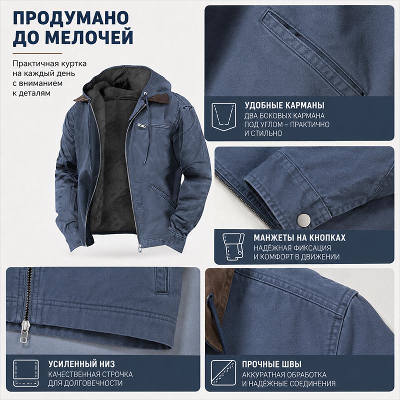 Мужская зимняя куртка с капюшоном на флисовой подкладке, теплая, ветрозащитная, повседневная, на молнии, с множеством карманов, для города, для холодной погоды, осень, зима