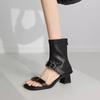 Belt Buckle Thick Heel Open-toed High-top Sandals Women's Summer Square Head Rear Zipper Roman Cool Boots