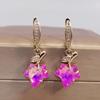 Korea Pink Zircon Maple Leaf Drop Earrings for Women Fashion Gold Color Earring Jewelry Wedding Party Accessories