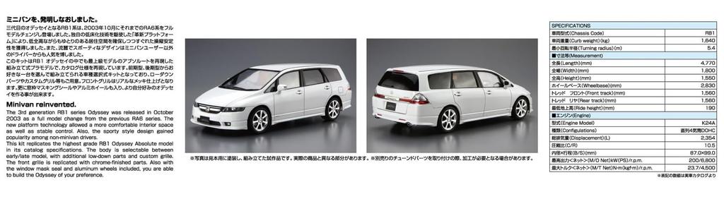 Aoshima Bunka Kyozai The Model Car Series Honda RB1 Odyssey Absolute 2006 Пластиковая модель 1/24 № 109