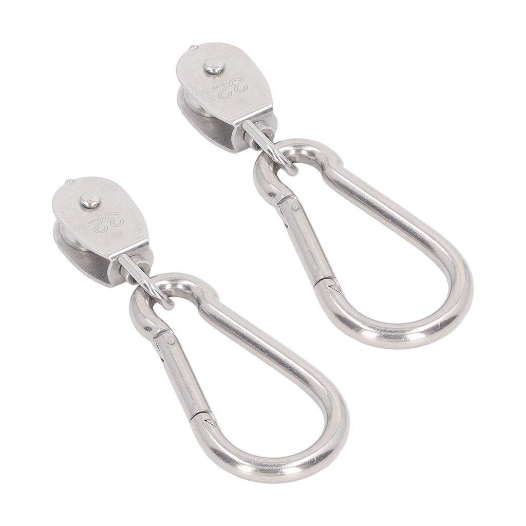 2 шт. одинарный блок M32 с 2 пружинными карабинами M12, нержавеющая сталь, трос, подвесной буксировочный шкив