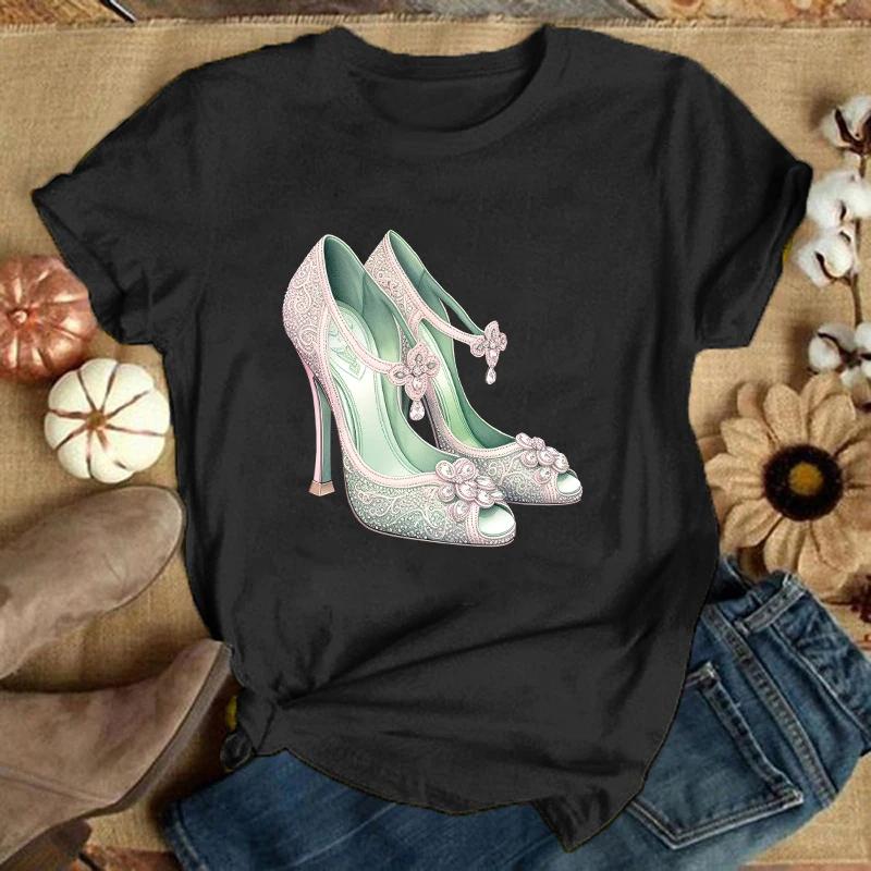 New Funny High Heel Printed T-Shirts Fashion Women Short Sleeve Cool Summer Casual Tops High Heel Female Shirt Tees(Premium T-sh