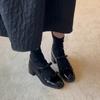 Версия из овчины~ Кожаные эластичные тонкие ботильоны с бантом и молнией сзади, на толстом каблуке, короткие ботильоны, на высоком каблуке, ботильоны-носки