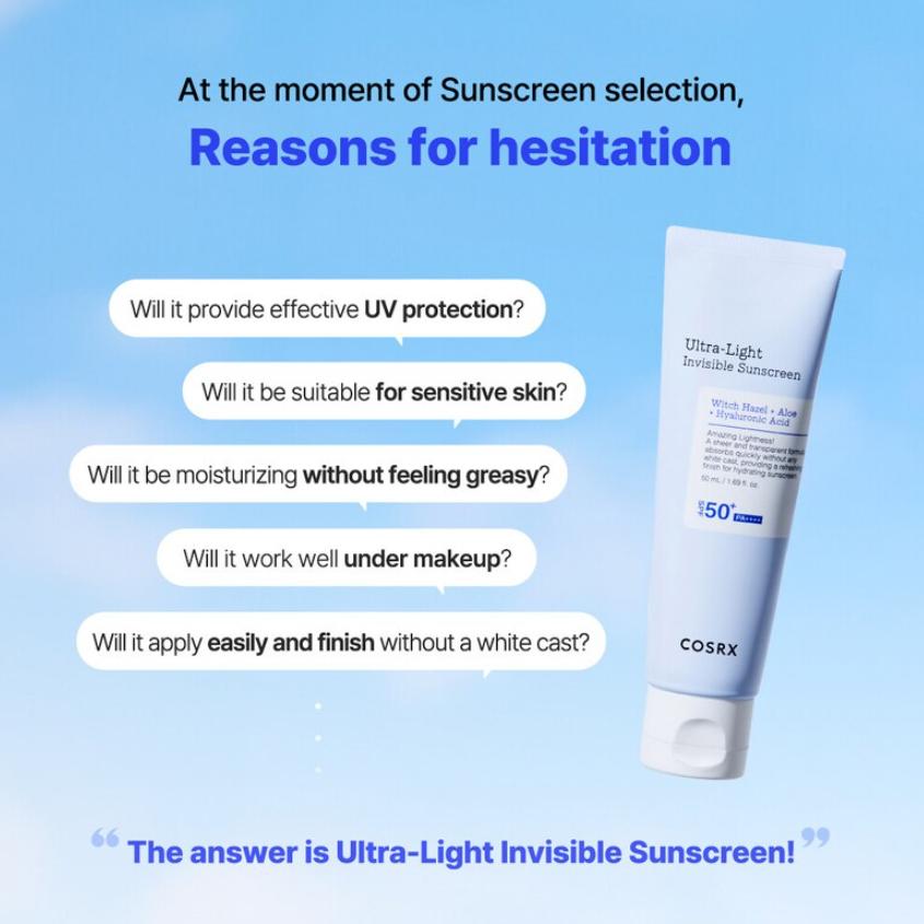 COSRX Ультралегкий невидимый солнцезащитный крем SPF50+ PA++++ 50 мл Suncare