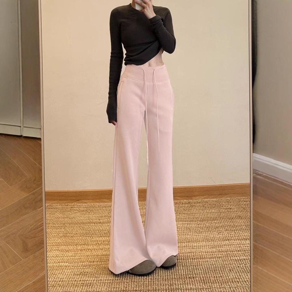 Women's Slim-Fit Pink Micro-Flared Yoga Pants - Versatile, Floor-Length Design