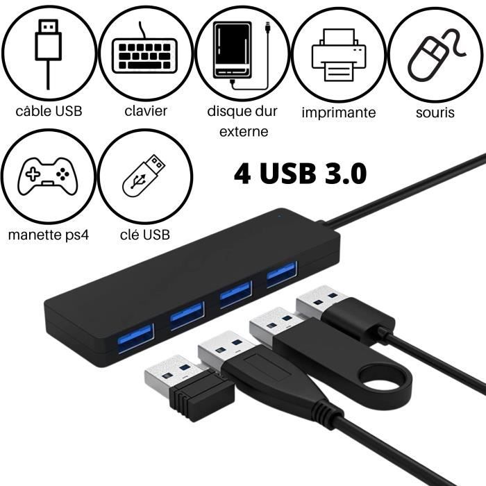 USB 3.0 Hub Adapter - PHONILLICO - 4 Ports - Fast Data Transfer - Compatible PC and Mac