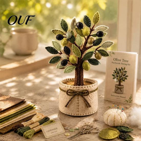 Potted Plant Craft Project Patchwork Kit, DIY Cherry Blossom 3D Set, Creative Hobby Kit for Adults Tree Hand Sewing Beginners Home Decor Handmade Gift
