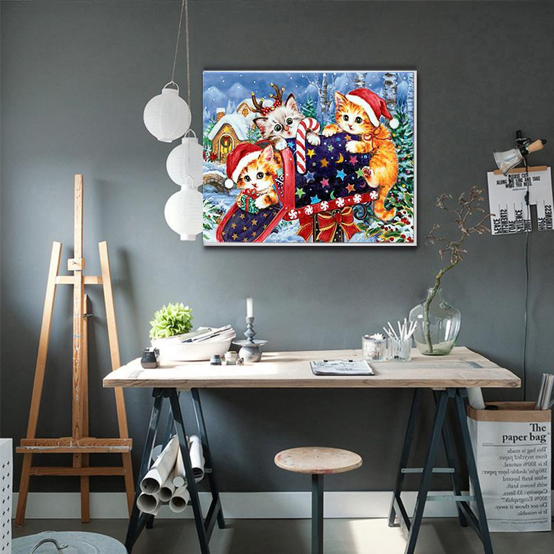5D DIY Набор алмазной живописи Три кошки Рождественский подарок Полный квадратный дрель Алмазная вышивка Снег Рождественская вышивка крестиком Ремесленный домашний декор
