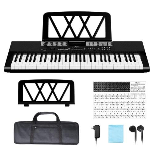 RHYMO 61-Key Digital Piano for Beginners and Children, Features Metronome, Recording, and Lesson Modes, Microphone and Earphone Compatible, Portable,
