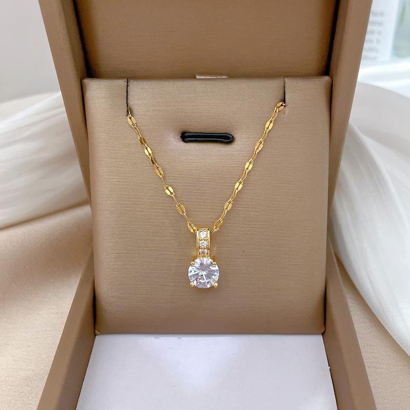 Титановая сталь, легкая роскошная микрозолотая ожерелье с простым цирконием, женская новая цепочка на ключицу, легкая роскошная нишевая конструкция